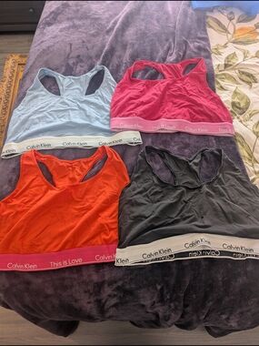 Calvin Klein Racerback Bralette Set — Light Blue, Pink, Orange, Black
